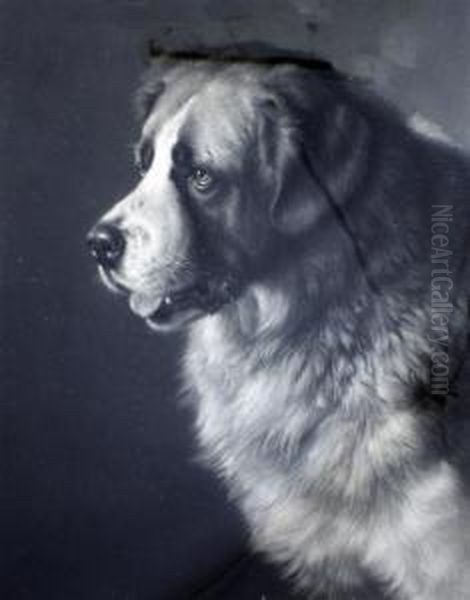 St Bernard & A Rough Collie 1886/1888 Oil Painting by Frank Paton