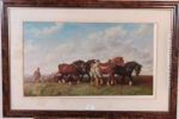 Four Shire Horses Oil Painting by Frank Paton