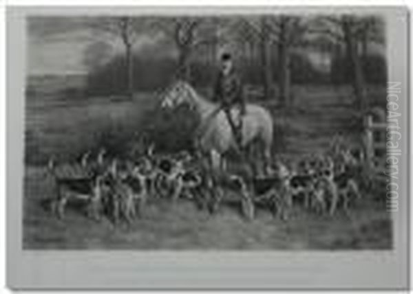 And Cecilcutler, Lord Willoughby De Broke And The Warwickshire Hounds,monochrome Print Oil Painting by Frank Paton