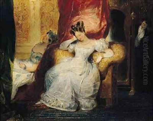 Seated young women Oil Painting by Eugene Francois Marie Joseph Deveria