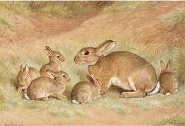 A Rabbit With Her Young Oil Painting by Frank Paton