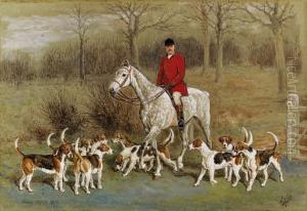 Lord Henry, 18th Baron 
Willoughby De Broke (1844-1902), On Adappled Grey Hunter, With His 
Hounds Oil Painting by Frank Paton