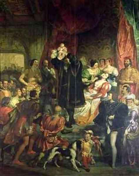 The Birth of Henri IV 1553-1610 at the castle of Pau Oil Painting by Eugene Francois Marie Joseph Deveria