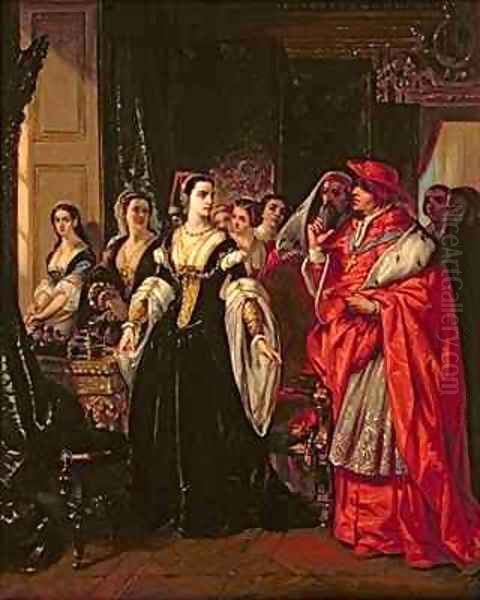 The Divorce of Henry VIII 1491-1547 and Catherine of Aragon Oil Painting by Eugene Francois Marie Joseph Deveria