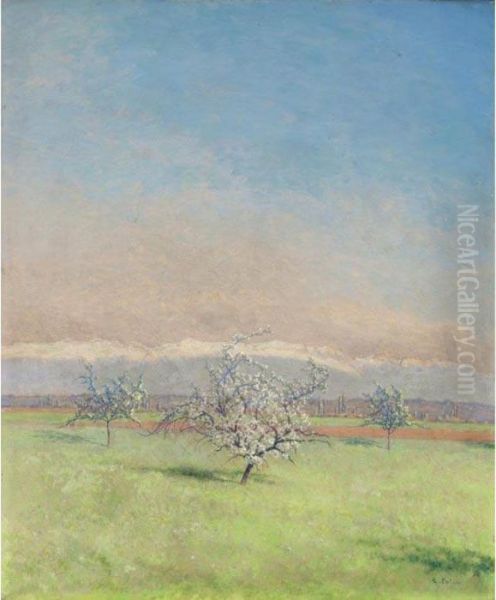 Three Apple Trees In The Spring Oil Painting by Emile Patru