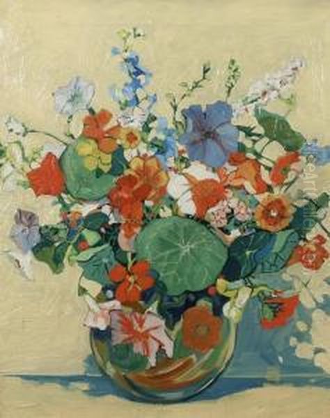 Vase With Spring Flowers Oil Painting by Margaret Jordan Patterson