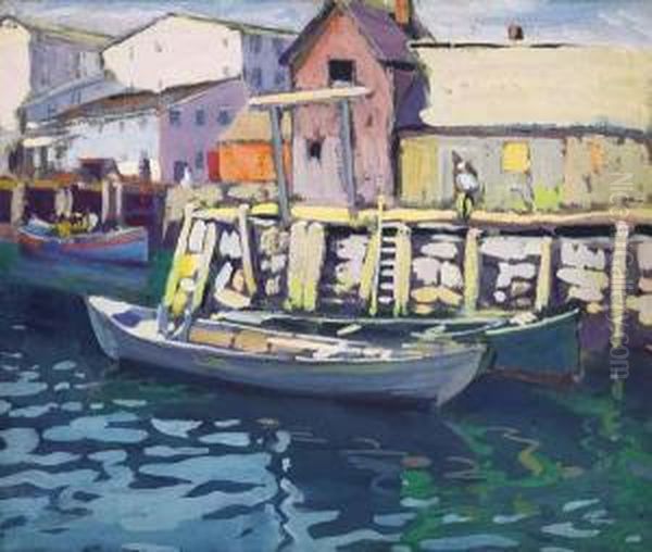 Gloucester Wharf With Sailor Oil Painting by Margaret Jordan Patterson