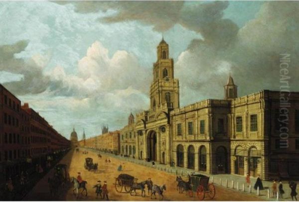 View Of The Royal Exchange, Cornhill, St Paul's Cathedral Beyond Oil Painting by John Paul