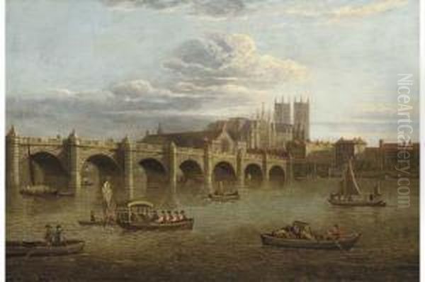 Old Westminster Bridge, With The Abbey Beyond Oil Painting by Paul, John Dean