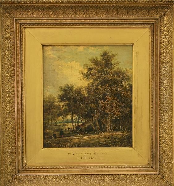 Figures In A Wooded Landscape Oil Painting by Joseph Paul