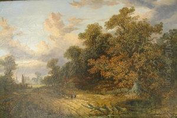 Paul, - ,landscape With 
Figures, Norwich And The Yare In The Distance, Oilson Canvas In Early 
19th Century Gilt Frame, 41 Cm X 61 Cm Oil Painting by Joseph Paul