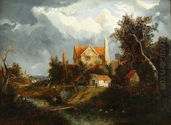 A Tavern By A Stream Oil Painting by Joseph Paul