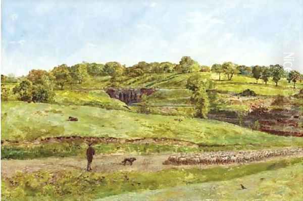 Droving sheep on Hampstead Heath Oil Painting by William Davis