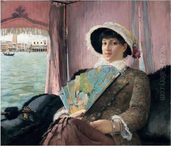 Girl In A Gondola Oil Painting by Georg Pauli