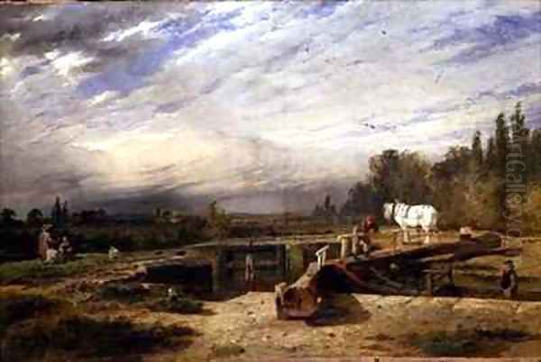 Trent Lock on the Grantham Canal near Nottingham Oil Painting by Henry Thomas Dawson