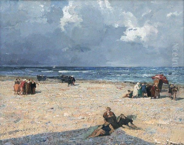 Scene De Plage Animee Oil Painting by Angelo Pavan