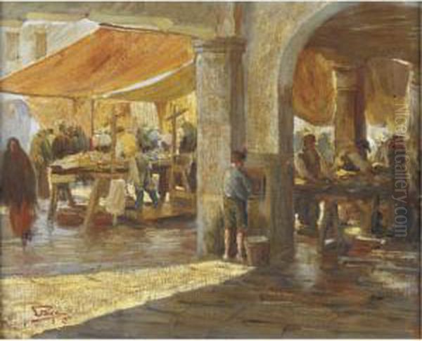 Mercato Del Pesce A Venezia Oil Painting by Angelo Pavan