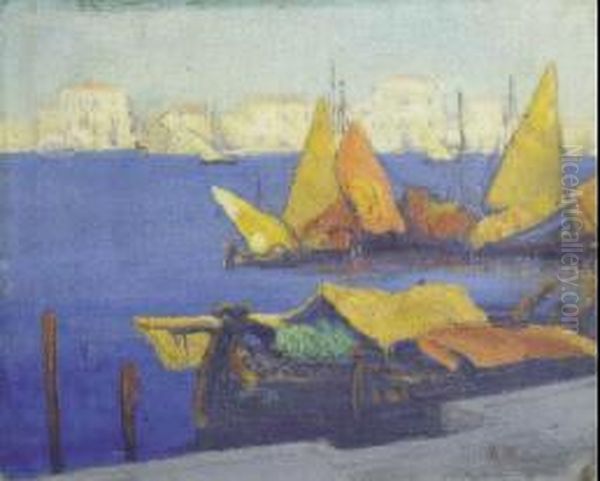 Pescatori A Chioggia Oil Painting by Angelo Pavan