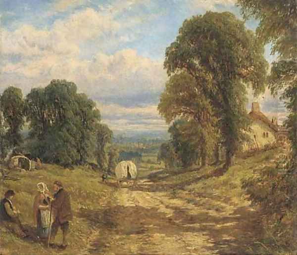 Tinkers in a wooded landscape Oil Painting by Henry Thomas Dawson