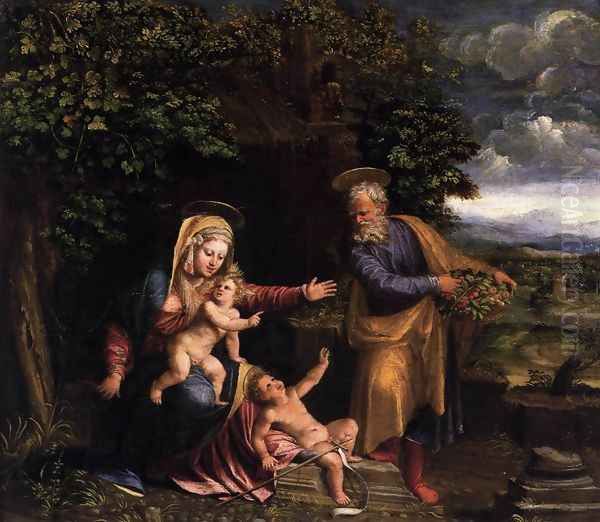 Holy Family with the Young St John the Baptist 1535-40 Oil Painting by Battista Dossi