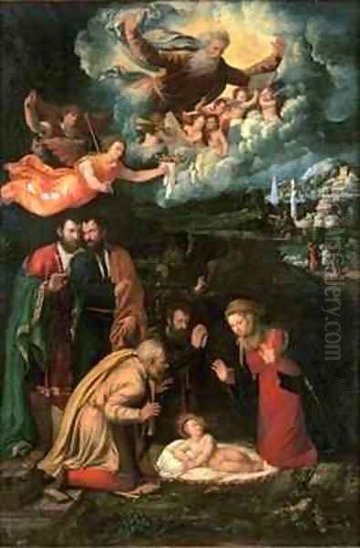 Nativity with God the Father Oil Painting by Battista Dossi