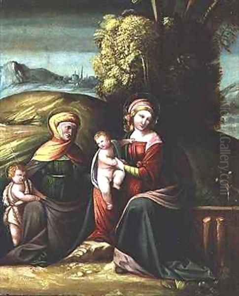 The Virgin and Child with St Elizabeth and St John in a landscape Oil Painting by Battista Dossi