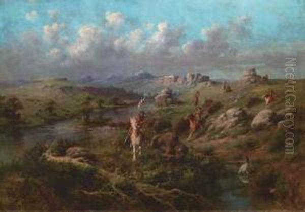 Indian Pursuit Oil Painting by Edgar Samuel Paxson