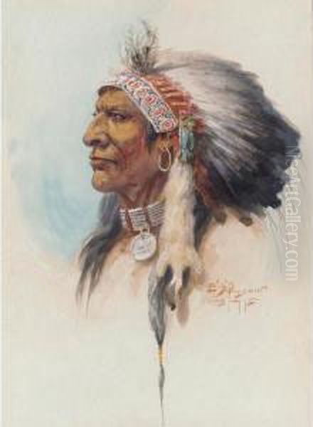 Blackfoot Chief In Headdress Oil Painting by Edgar Samuel Paxson