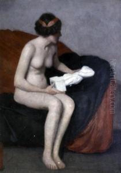 Nude With Sculpture Oil Painting by William Macgregor Paxton