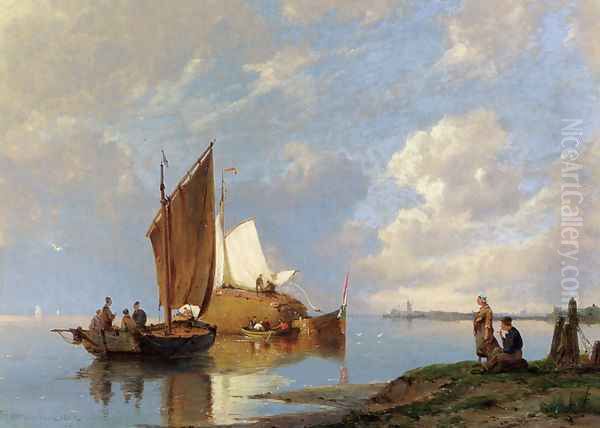 Off Volendam On The Zuiderzee Oil Painting by Pieter Christian Dommerson