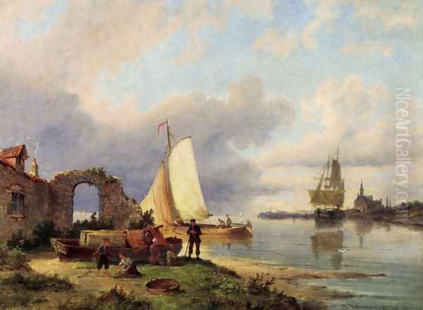 On The Spaarne, Haarlem Oil Painting by Pieter Christian Dommerson