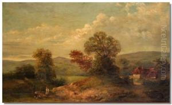 Country Landscape Scene With Figures On A Lane Oil Painting by David Payne