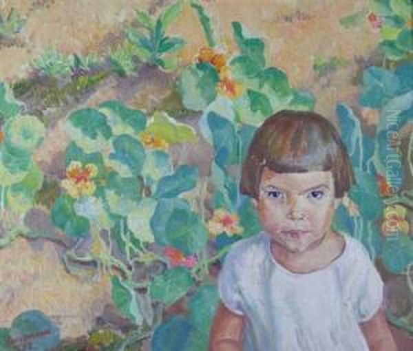 Portrait Of A Girl Amongst Flowers Oil Painting by David Payne