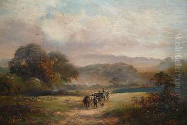 A Countryside Landscape With Figures Oil Painting by David Payne