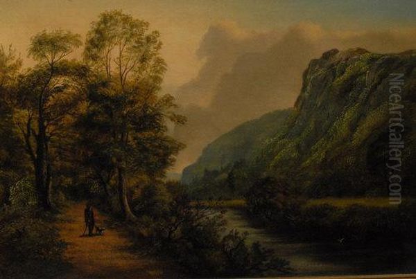 Matlock, Figure On Woodland Path Beside The Derwent Oil Painting by David Payne