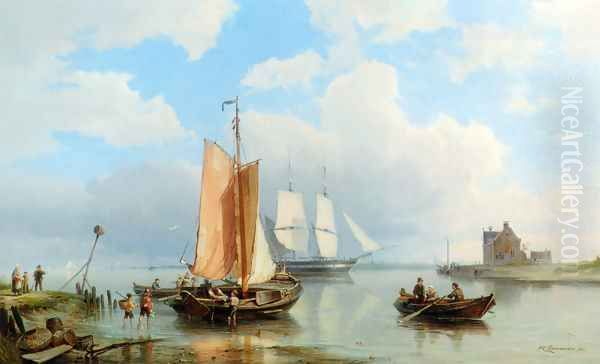 Unloading the Catch Oil Painting by Pieter Christian Dommerson