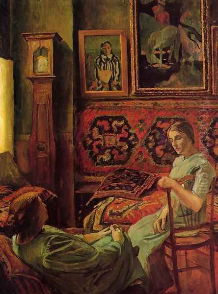 Conversation in the Studio of Cornelia-de-Conflent Oil Painting by Georges-Daniel de Monfreid