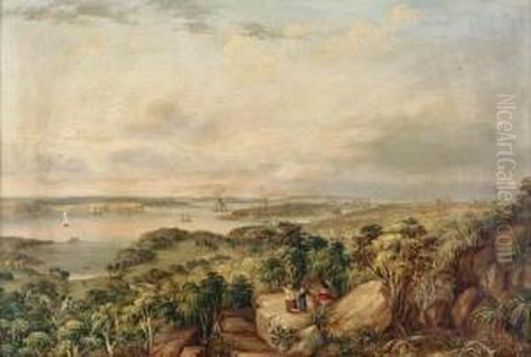 View Of The Heads Of Port Jackson, New South Wales, From Abovevaucluse Bay Oil Painting by George Edward Peacock