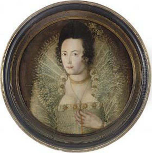 Portrait Of A Lady, Head And Shoulders, In A White Dress With Alace Ruff Oil Painting by Robert Peake