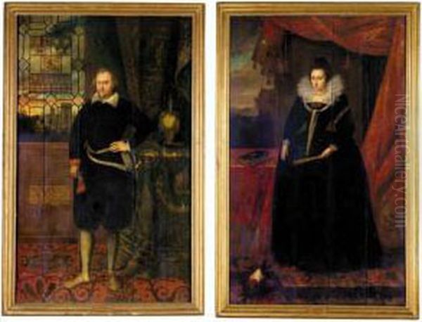 Portrait Of Sir George Fermor (died 1612); And Mary His Wife (died
 1628) Oil Painting by Robert Peake