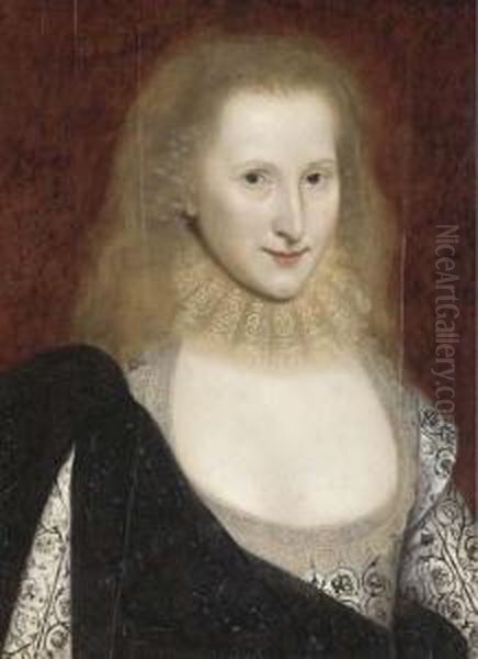 Portrait Of A Lady, Said To Be 
Anne Of Denmark, Half-length, In A White Embroidered Dress Oil Painting by Robert Peake