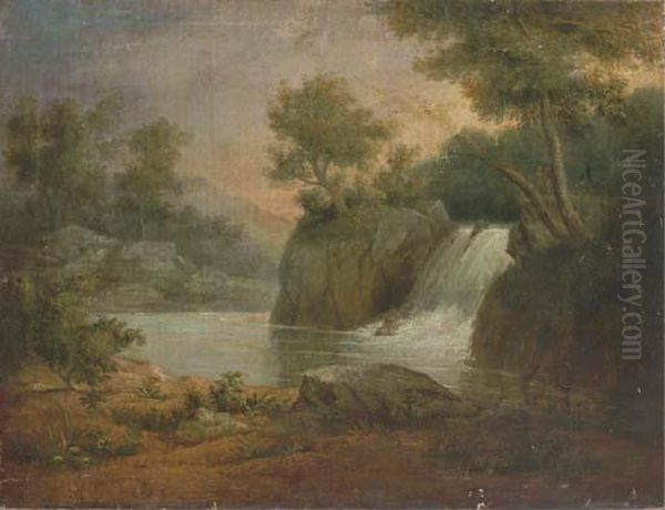 Landscape With Waterfall Oil Painting by James Peale