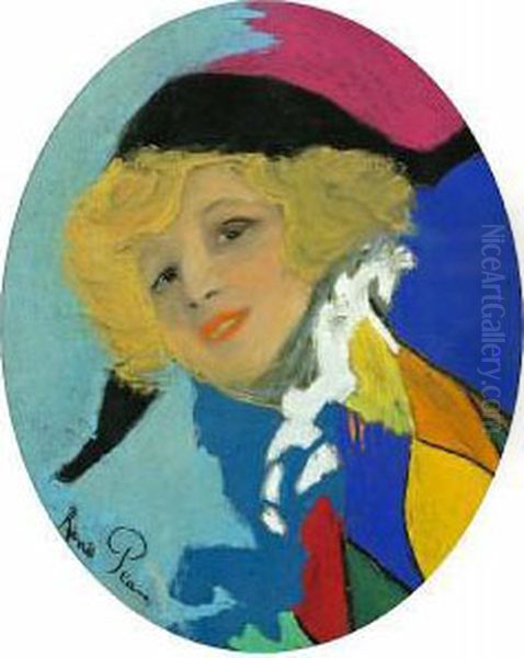 Female Harlequin Oil Painting by Rene Louis Pean