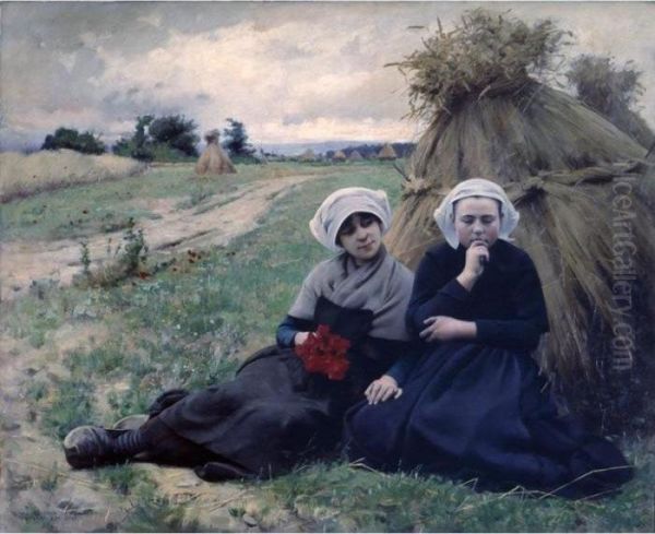 In The Poppy Field Oil Painting by Charles Sprague Pearce