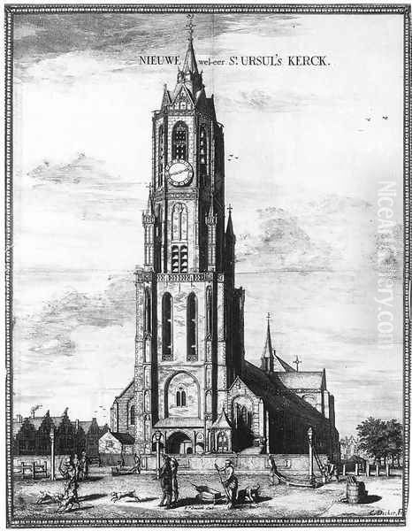 Exterior of the Nieuwe Kerk in Delft 1667 Oil Painting by Coenraet Decker