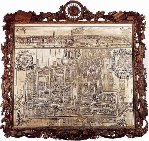 Map and Profile of Delft 1729 Oil Painting by Coenraet Decker