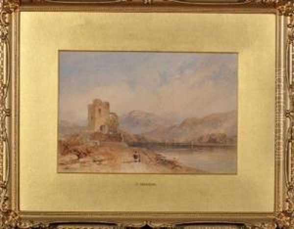 A Ruined Gateway On The Shore Of A Lake Oil Painting by Cornelius Pearson