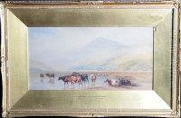 Cattle On The Shore Of A Lake Oil Painting by Cornelius Pearson