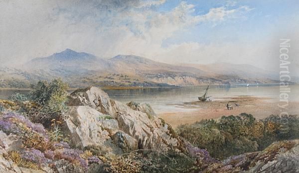 'lake Windemere'(?), Shore Scene With Figuresand Boats Oil Painting by Cornelius Pearson