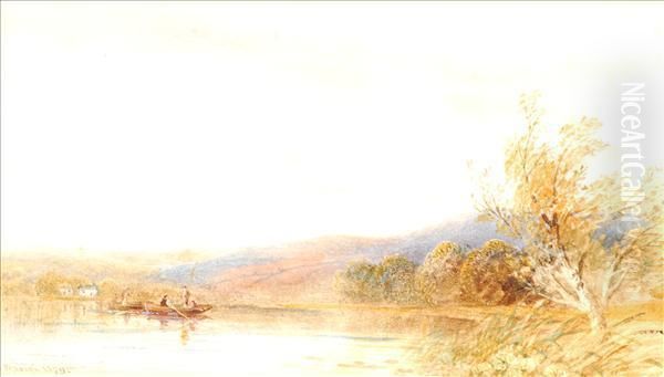 Figues In A Boaton A Lake Oil Painting by Cornelius Pearson